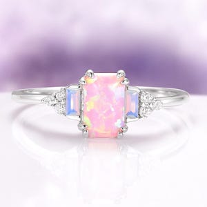 Pink Fire Opal & Opalescent Sapphire Ring- 925 Sterling Silver Minimalist Unique Engagement Ring For Women- Promise Ring- Gift For Her