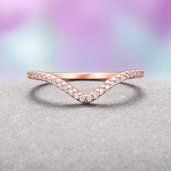 Chevron Wedding Band 14K Rose Gold Vermeil – Curved Stacking Ring