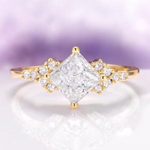 Simulated Diamond Engagement Ring Princess Cut CZ 14K Yellow Gold Vermeil