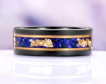 Sapphire Couples Ring Set Blue Leaf 14K Yellow Gold Vermeil