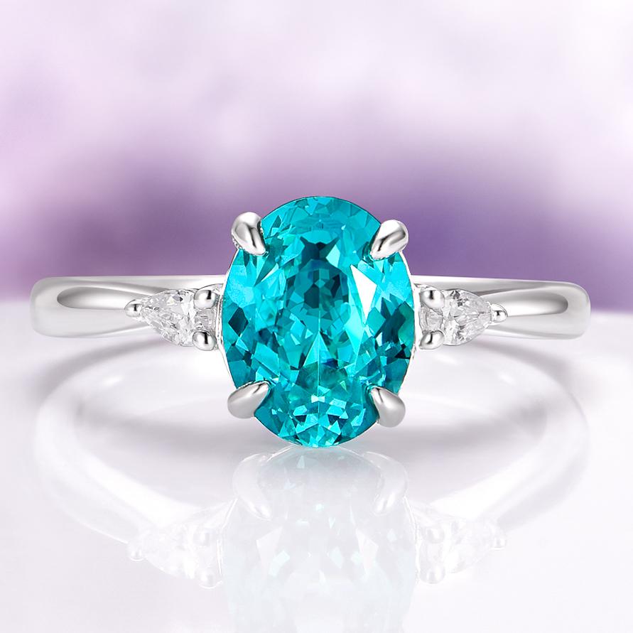 Oval Paraiba Tourmaline Engagement Ring in 925 Sterling Silver- Unique Oval Cut Promise Ring Neon Turquoise- October Birthstone Jewelry
