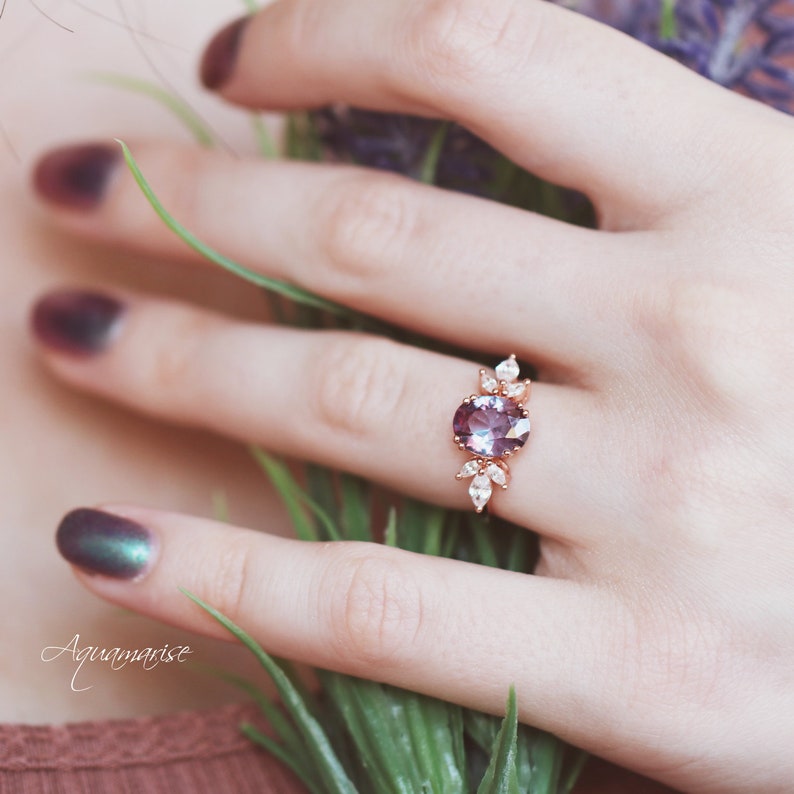 Eva Alexandrite Ring 14K Rose Gold Vermeil Ring Engagement Ring Promise Ring Color Changing Stone June Birthstone Anniversary Gift For Her image 3
