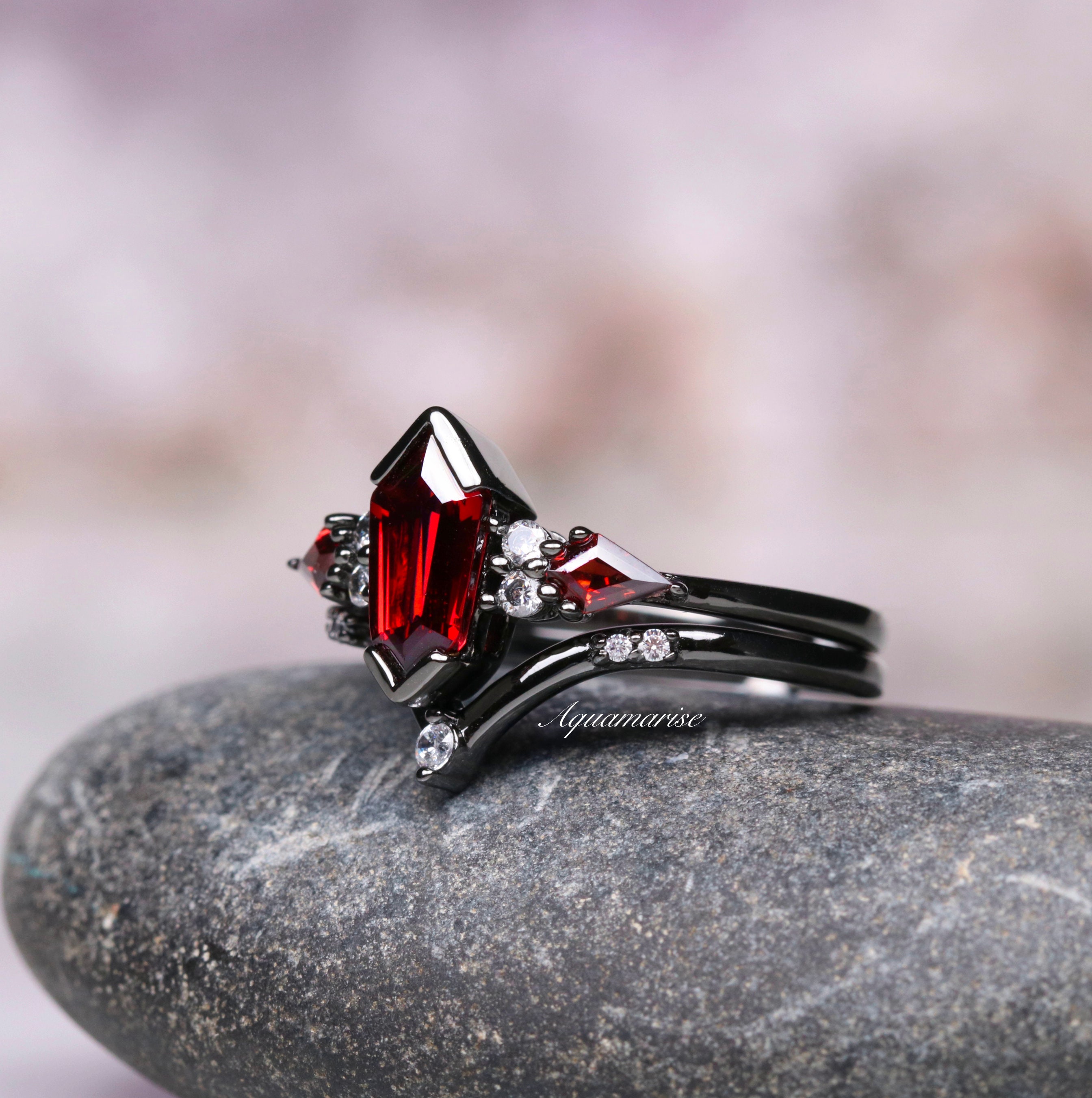 Natural Garnet & Red Fire Opal Couples Ring Set- His and Hers