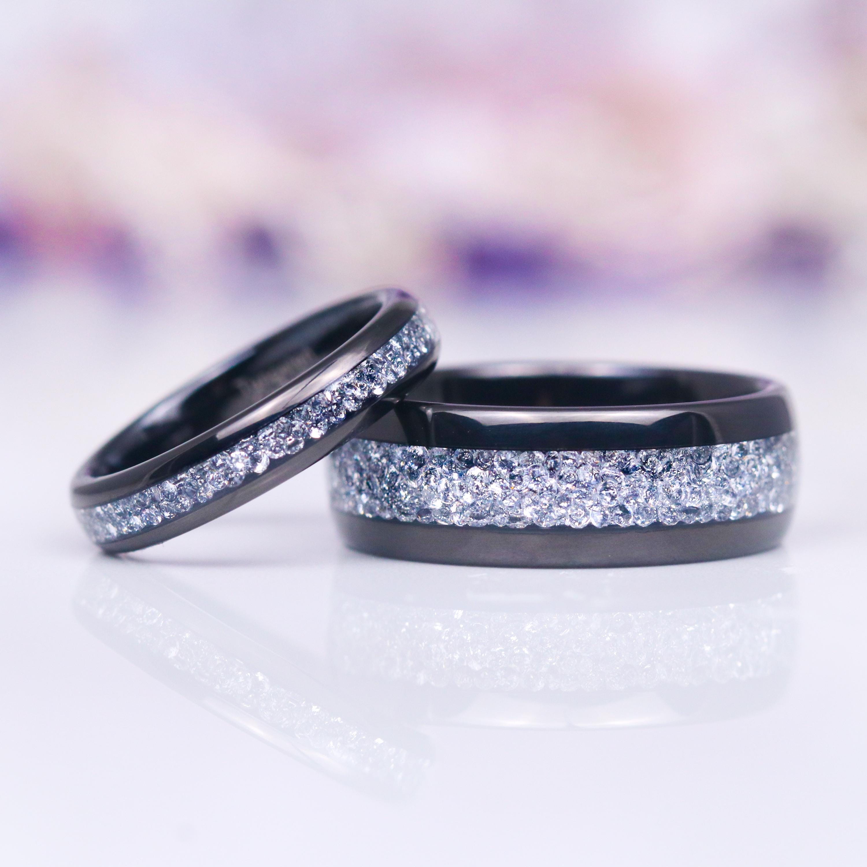 Starlux Crushed Diamond Men's Wedding Band- 8MM Black Tungsten