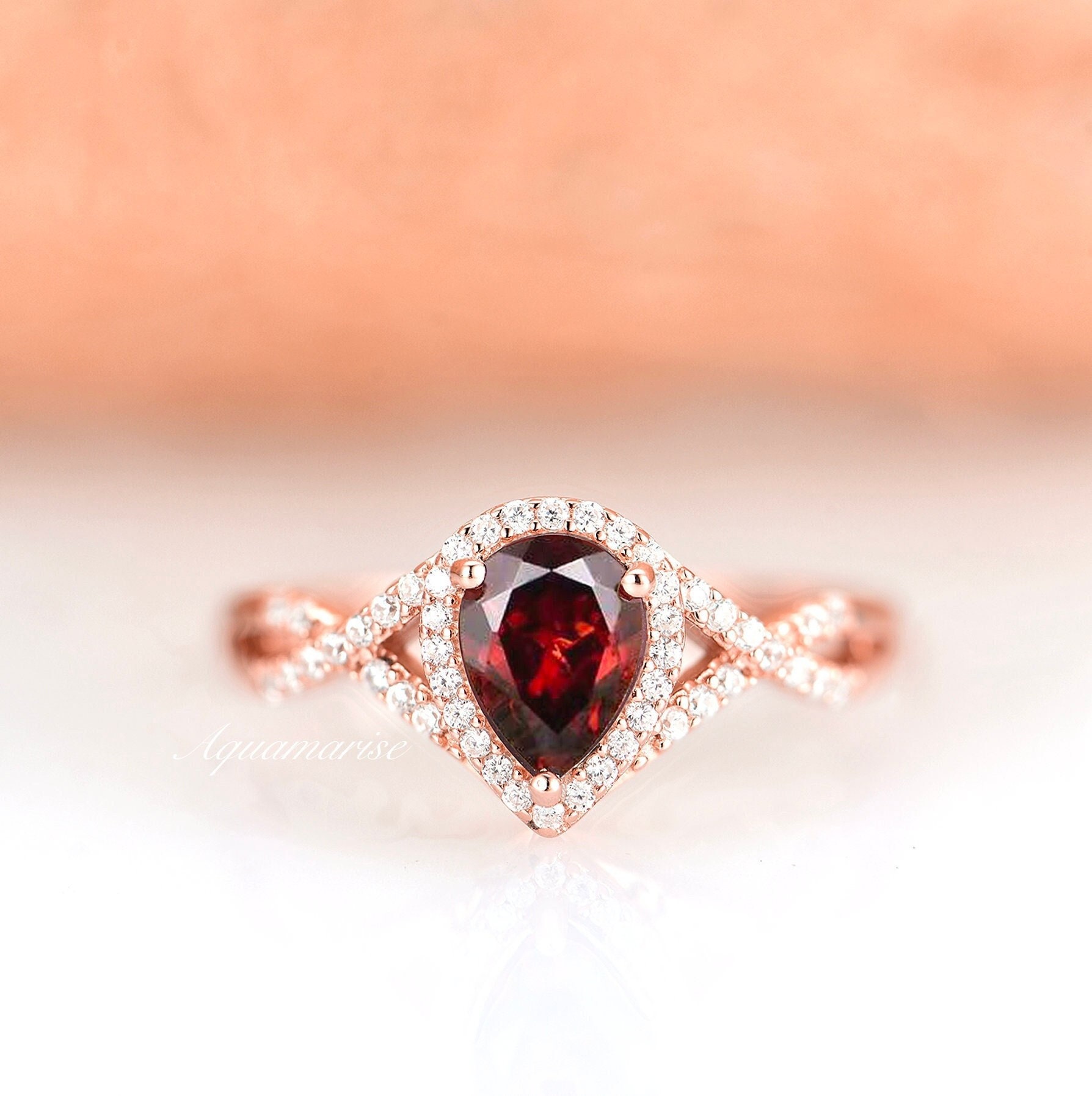 Yellow Gold Over Sterling Silver with Ruby Tear Drop Solitaire Ring