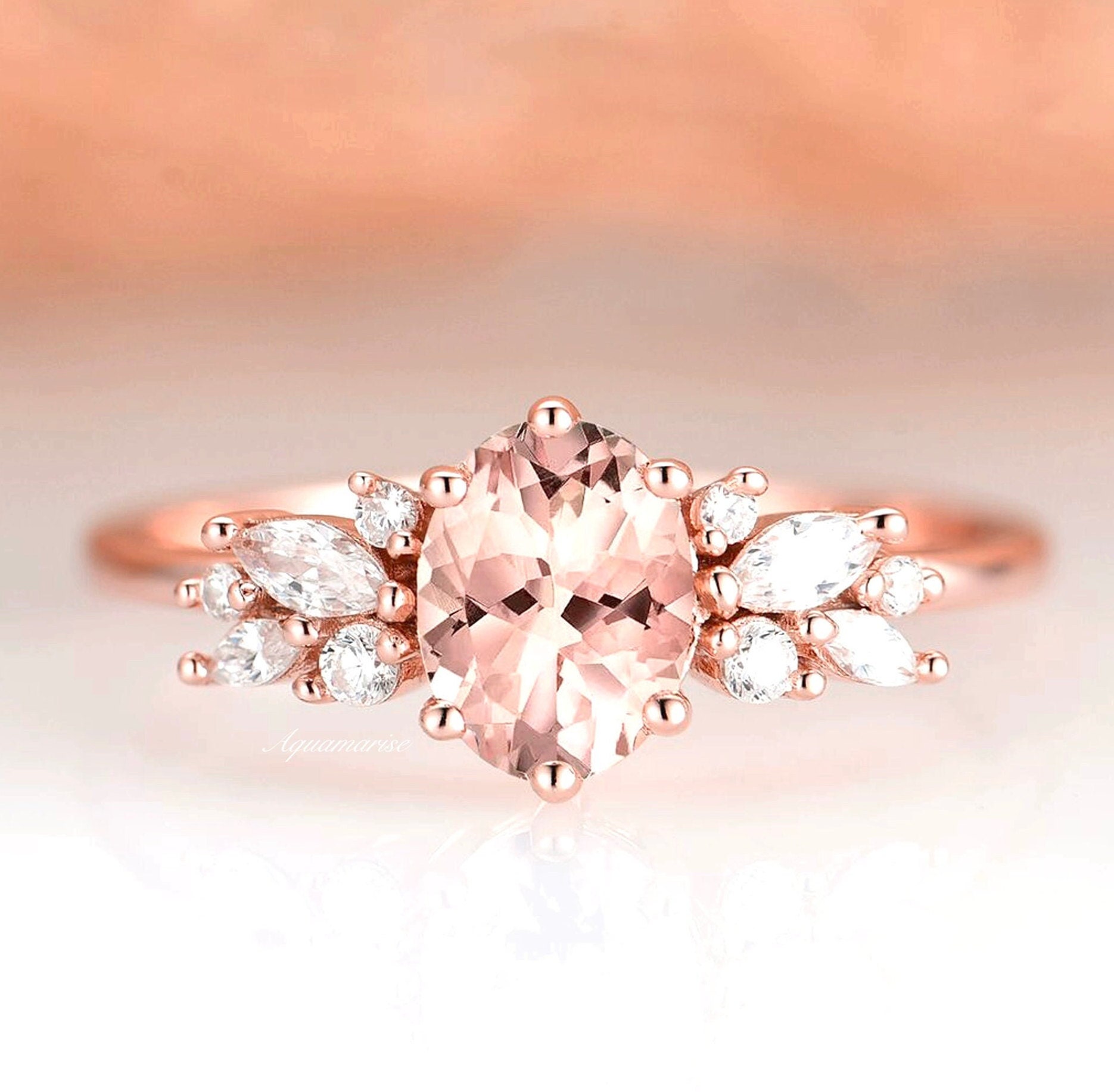 Lily Vintage Morganite Ring- 14K Rose Gold Vermeil Peachy-Pink Morganite Engagement Ring- Promise Ring Anniversary Birthday Gift For Her
