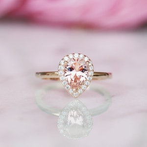 Teardrop Morganite Ring 14K Rose Gold Vermeil Peachy Pink - Etsy
