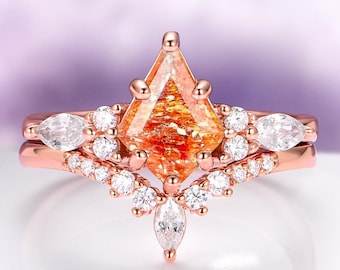 Skye Kite Natural Sunstone Ring Set- 14K Rose Gold Vermeil Gemstone Engagement Ring For Women Sunstone Promise Ring Anniversary Gift For Her