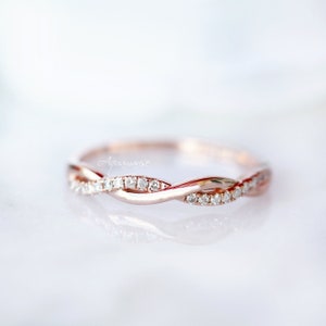 Petite Twisted Vine Diamond Wedding Band 10K 14K 18K Solid Rose Gold Wedding Ring Custom Matching Wedding Band Dainty Ring Gift For Her image 4