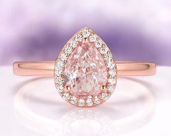 Teardrop Morganite Engagement Ring in 14K Rose Gold Vermeil- Blush Pink Minimalist Pear Promise Ring- Anniversary Birthday Gift For Her