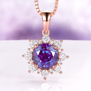 Snowflake Alexandrite Necklace in 14K Rose Gold Vermeil- Unique Color Changing June Birthstone Pendant - Anniversary Birthday Gift For Her