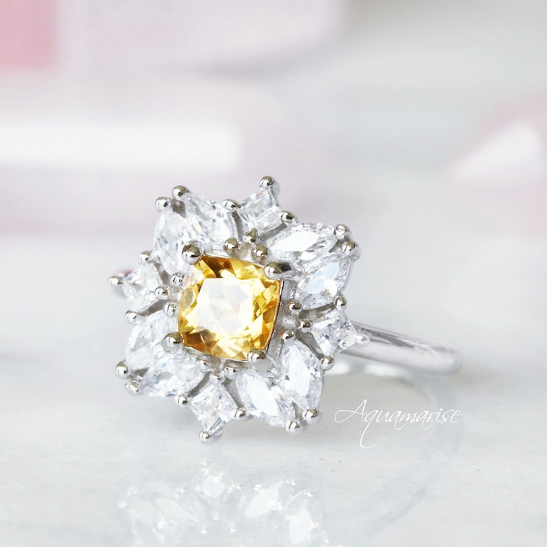 Gift ForHer Anniversary Birthday Gift Engagement Ring Promise Ring November Birthstone Sterling Silver Ring Floral Natural Citrine Ring