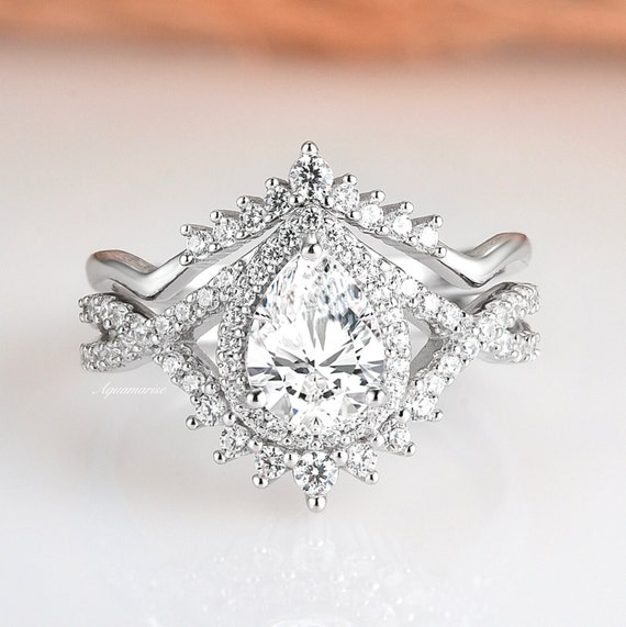 zoals dat luchthaven keuken Vintage White Sapphire Ring Set Sterling Silver Diamond - Etsy