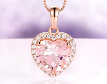 Morganite Heart Necklace in 14K Rose Gold Vermeil- Blush Pink Pendant Necklace- Anniversary or Birthday Gift For Her- Girlfriend Gift Idea