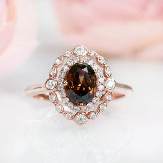 Brown Chocolate Diamond Ring 14K Rose 