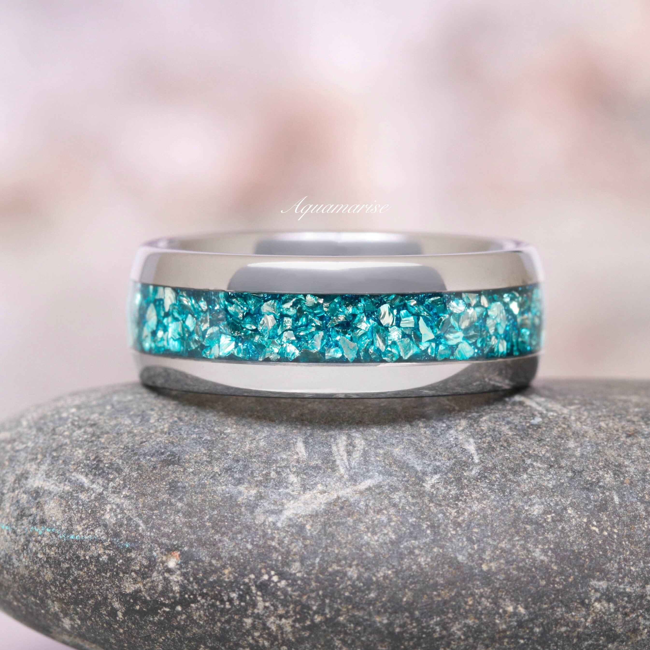 Aquamarine mens wedding band deals