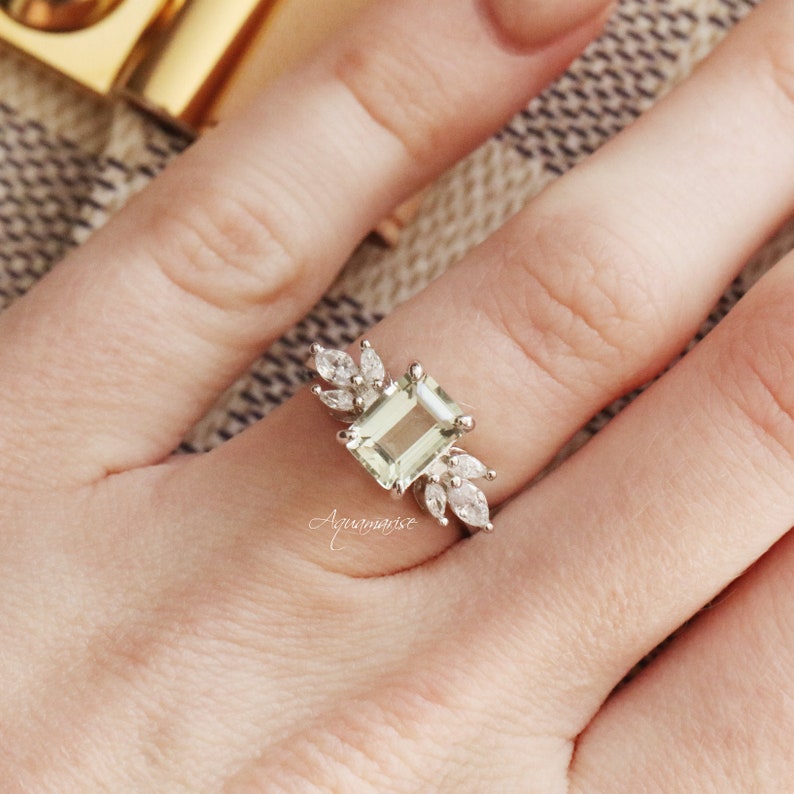 February Birthstone Sterling Silver Ring Eva Natural Green Amethyst Ring Anniversary Gift For Her Promise Ring Amethyst Engagement Ring