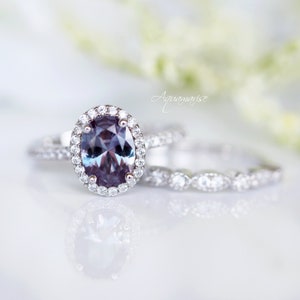 Oval Alexandrite Ring Sterling Silver Ring Alexandrite Engagement Ring ...