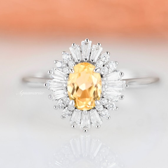 925 Sterling Silver Ring Citrine Solitaire Natural Yellow Gemstone Size 4-11 