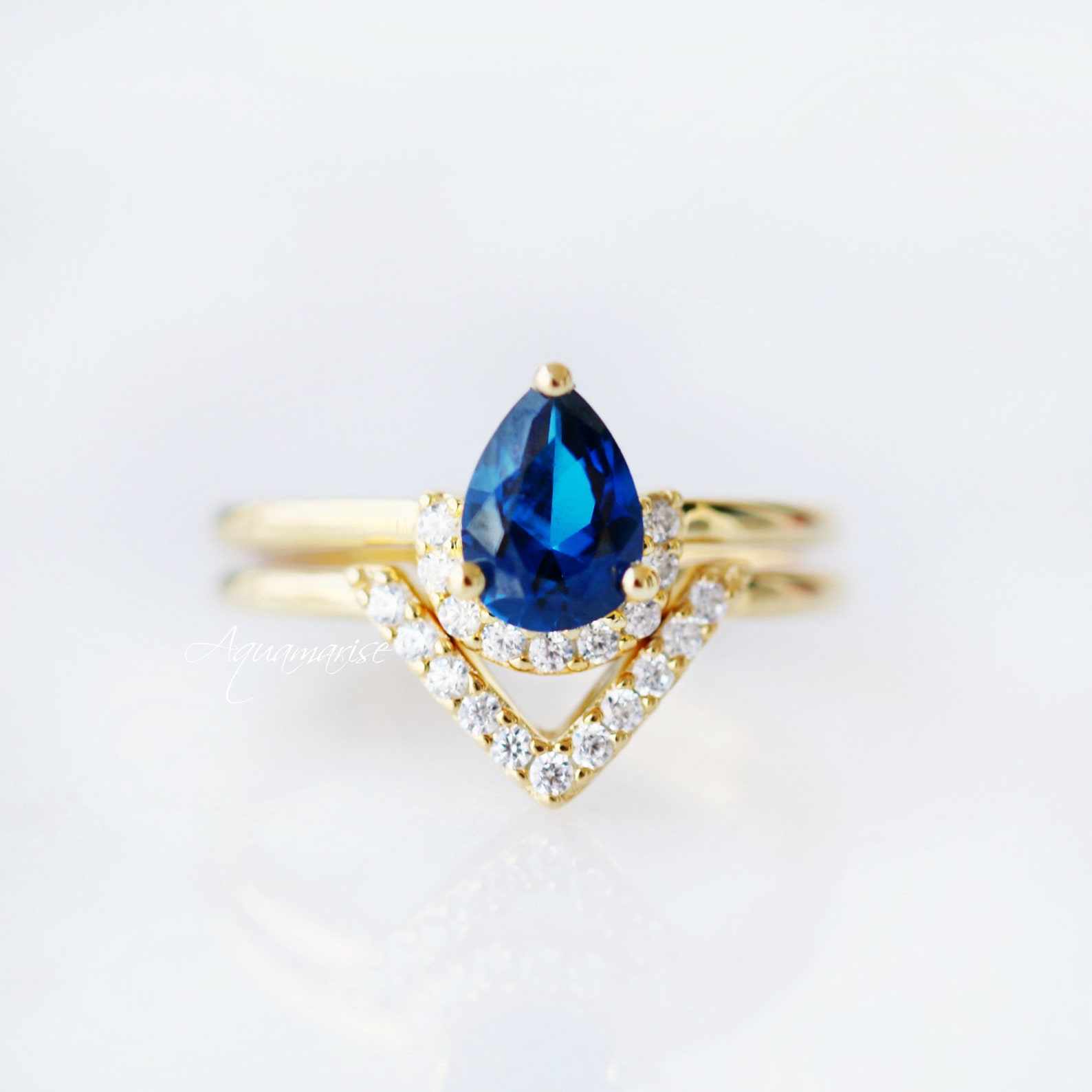 Aria Sapphire Ring Set 14K Yellow Gold Vermeil Ring Set Etsy