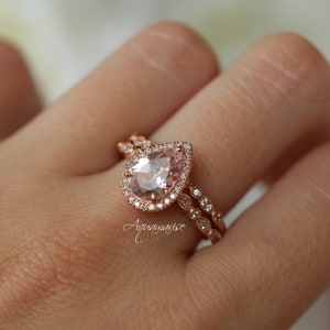 Vintage Teardrop Morganite Ring 14K Rose Gold Vermeil Morganite Engagement Ring For Women Promise Ring Anniversary Birthday Gift For Her image 4