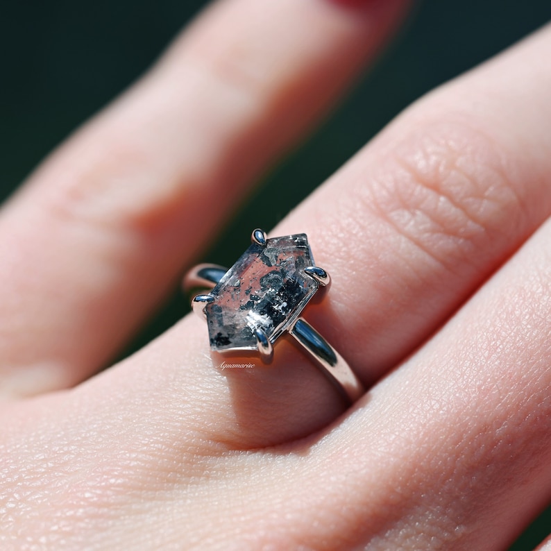 Galaxy Raw Salt and Pepper Diamond Ring Hexagon Cut Diamond Etsy
