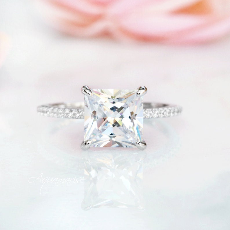 Princess Cut Diamond Ring Sterling Silver Ring Engagement image 0