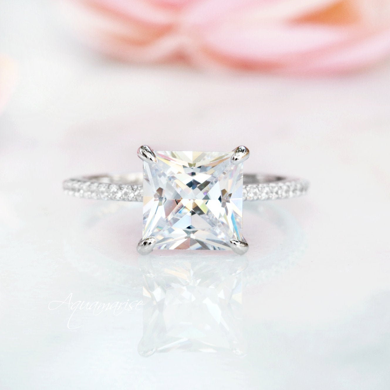 Princess Cut Diamond Ring Sterling Silver Ring Engagement - Etsy