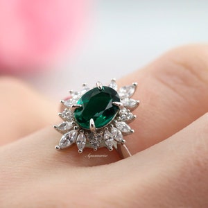 Aurora Emerald Ring Sterling Silver Ring Genuine Emerald Engagement Promise Ring May Birthstone Anniversary Birthday Gift For Her image 3