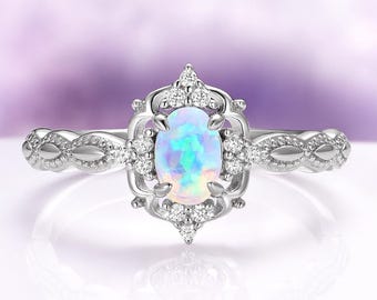 Natural Fire Opal Ring in 925 Sterling Silver- Australian Opal Vintage Engagement Ring- Unique October Birthstone- Anniversary Gifts For Her
