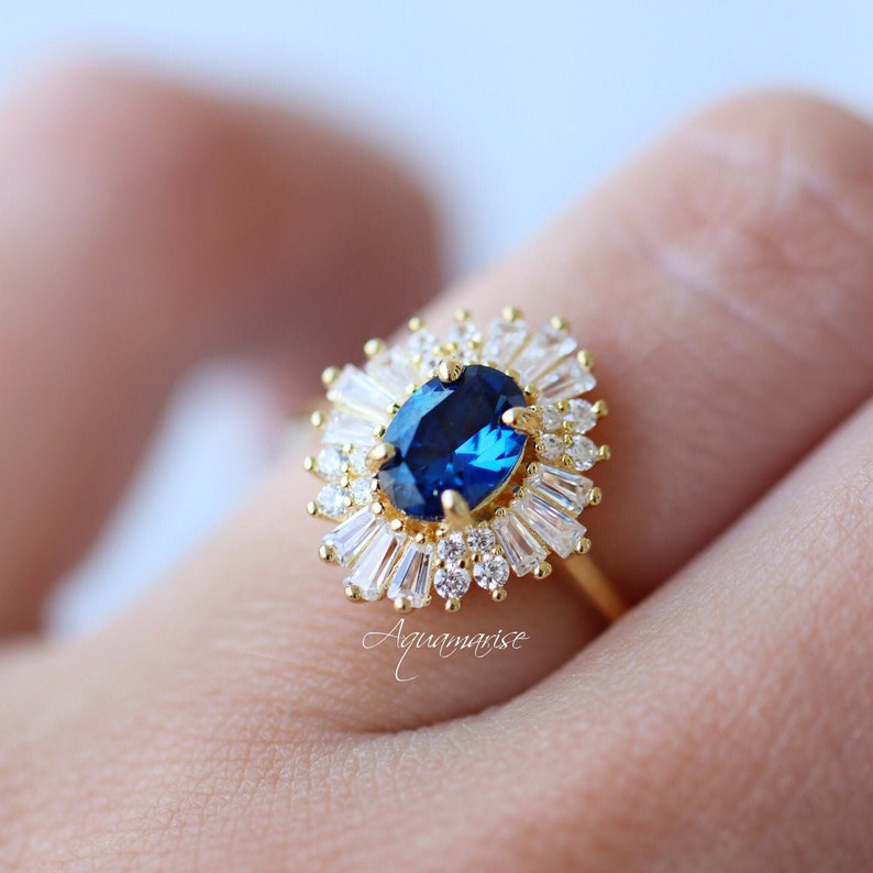 Victoria Sapphire Ring- 14K Yellow Gold Vermeil Ring -Vintage Engagement Ring- Promise Ring- September Birthstone- Anniversary Gift For Her 