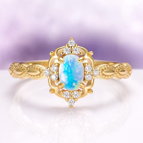 Natural Australian Opal Vintage Ring – 14K Yellow Gold Vermeil
