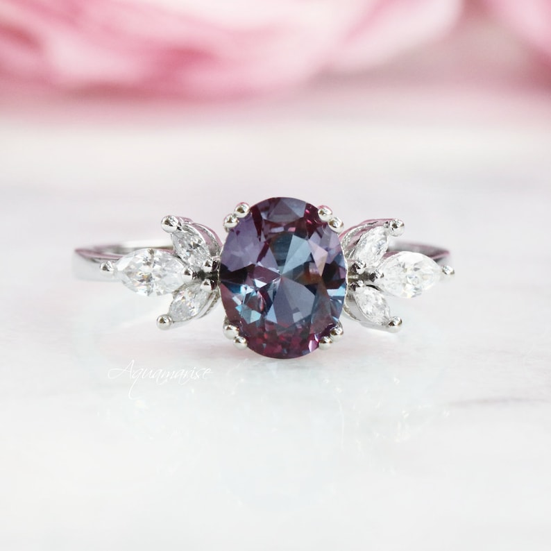 Eva Alexandrite Ring- Sterling Silver Ring- Engagement Ring- Promise Ring - Color Changing Stone- June Birthstone- Anniversary Gift For Her 