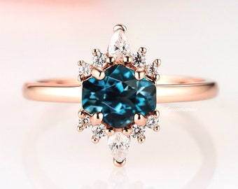 Hexagon London Blue Topaz Ring- 14K Rose Gold Vermeil Topaz Engagement Rings For Woman- Dainty Promise Ring November Birthstone Gift For Her