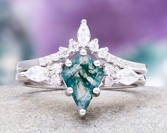 Skye Kite Green Moss Agate Ring- Sterling Silver Ring Natural Agate Engagement Ring- Promise Ring- Green Gemstone- Anniversary Gift For Her