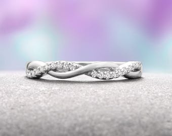 Petite Twisted Vine Diamond Wedding Band- 10K 14K 18K White Gold Wedding Ring Platinum Custom Matching Wedding Band Dainty Ring Gift For Her