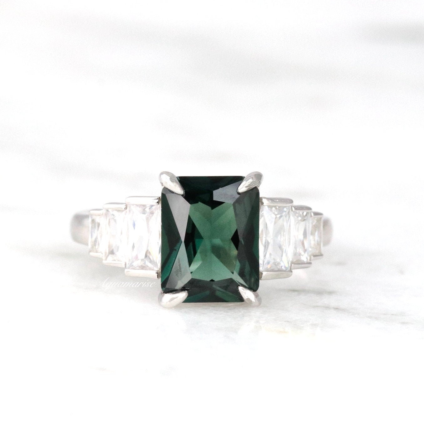 Forest Green Tourmaline Ring Sterling Silver Ring Natural Etsy