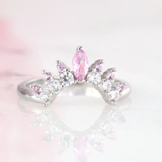Alliance saphir rose Bague de fian ailles en argent sterling avec