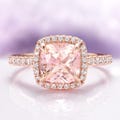 Cushion Cut Morganite Ring in 14K Rose Gold Vermeil Morganite Engagement Ring- Promise Ring-Pink Gemstone- Anniversary Birthday Gift For Her