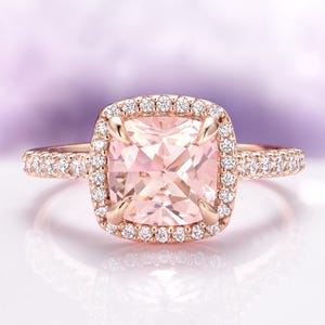 Cushion Cut Morganite Ring in 14K Rose Gold Vermeil Morganite Engagement Ring- Promise Ring-Pink Gemstone- Anniversary Birthday Gift For Her