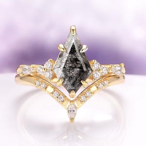 Salt & Pepper Herkimer Diamond Ring Set – Kite Cut Vermeil Engagement Ring