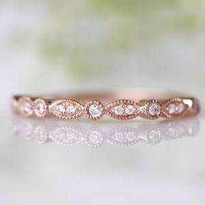 Vintage Diamond Wedding Band- 14K Rose Gold Vermeil Engagement Ring For Women Dainty Promise Ring Art Deco Anniversary Birthday Gift For Her