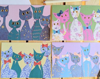 Cats Greeting Cards — Paper Cut and Collage Designs — 5 Blank Greeting Cards
