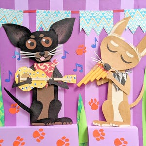 Original Papercutting Illustration - Musical Chihuahua Dogs - Framed
