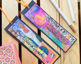 Collage Bookmarks — Handmade Paper Bookmarks — Technicolor Sun Collage