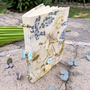 Handmade Journal – Softcover Beaded Notebook - Ecoprint Cover & Recycled Paper