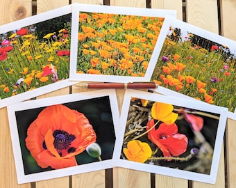 Poppy Flowers — Nature Photography — 5 Blank Greeting Cards