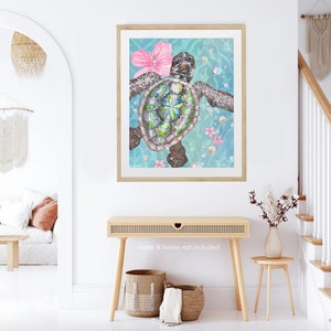 Sea Turtle Wall Art Prints, Bohemian Sea Turtle Decor, Coastal Bathroom Art, Sea Turtle Prints, Beach Wall Art, Beach Art Print Canvas