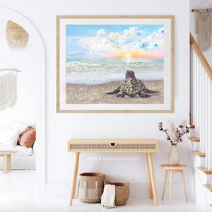Sunrise Prints, Sea Turtle Art Prints, Beach Art, Coastal Bathroom Decor, Living Room decor, Sea Turtle Prints, Whimsical Art, Colorful Art