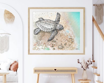 Baby Sea Turtle Watercolor Art Prints, Sea Turtle Wall Art, Sea Turtle Gifts, Sea Turtle Print, Sea Turtle Hatching